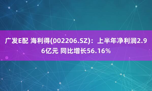 广发E配 海利得(002206.SZ)：上半年净利润2.96亿元 同比增长56.16%