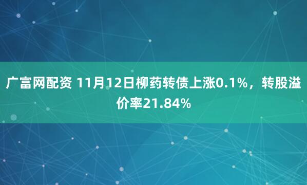广富网配资 11月12日柳药转债上涨0.1%，转股溢价率21.84%